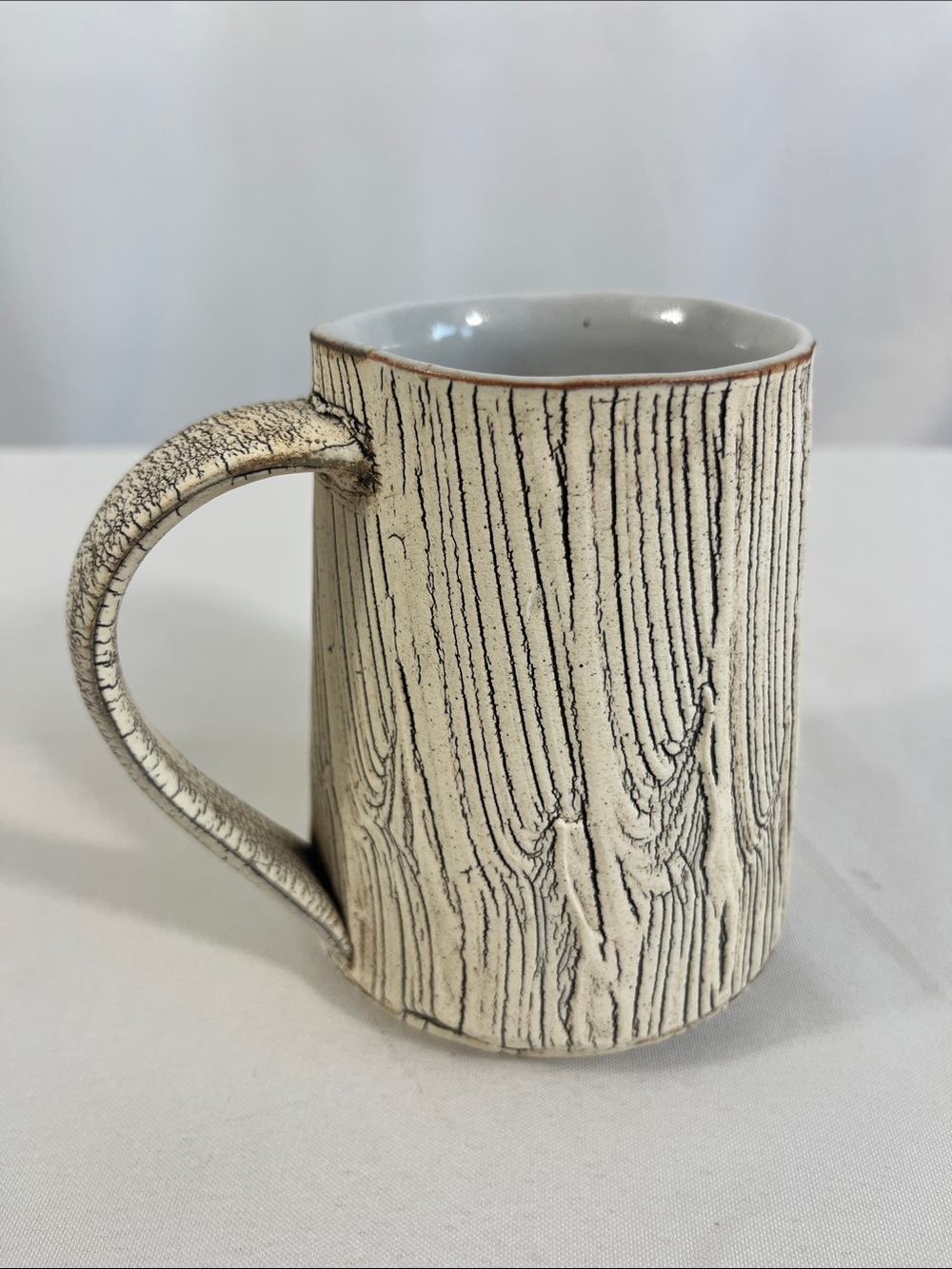 Akira Satake Rustic Ceramic Mug Wood Grain Artisan Pottery
